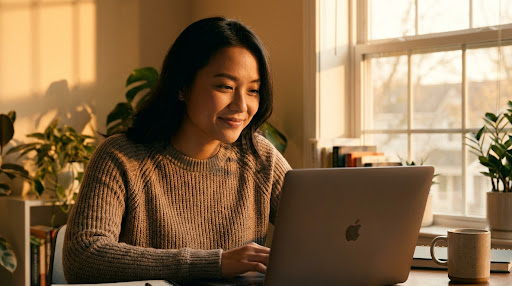 Người đi làm học online tại quán cà phê